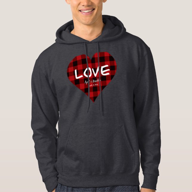 Love, red buffalo plaid pattern, valentine hoodie (Front)