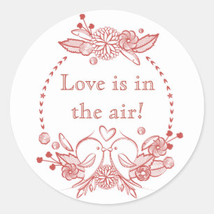 Love Red Burgundy LoveBirds Floral Stickers