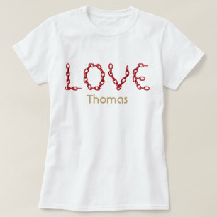 Love Red Chain Letters Gold Name Customised T-Shirt