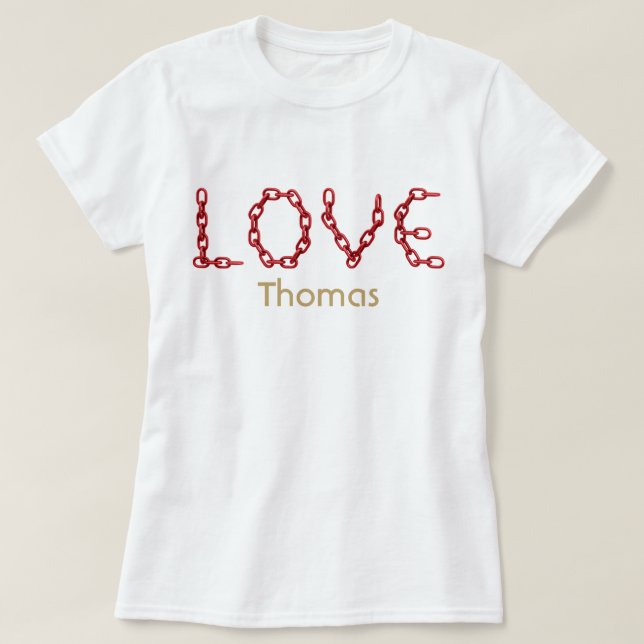 Love Red Chain Letters Gold Name Customised T-Shirt (Design Front)
