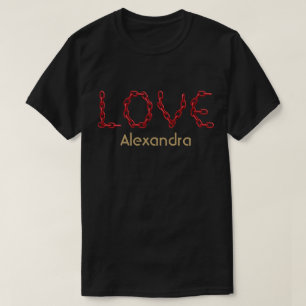 Love Red Chain Letters Gold Personalized Name T-Shirt