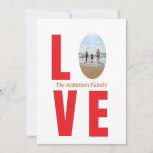 Love red family photo oval shape modern simple announcement