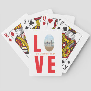 Love red family photo oval shape modern simple playing cards