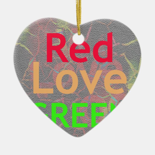 LOVE RED GOLDEN GREEN CERAMIC TREE DECORATION (Front)