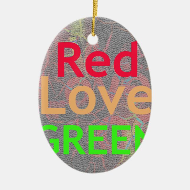 LOVE RED GOLDEN GREEN CERAMIC TREE DECORATION (Front)