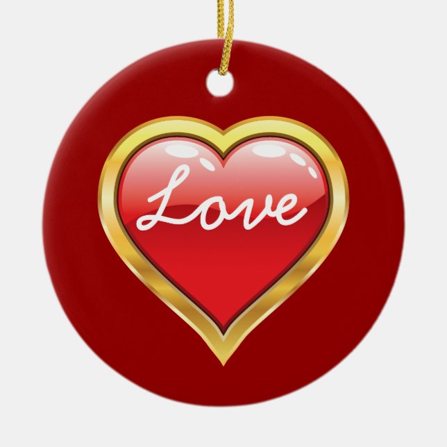 Love Red Golden Heart Valentine’s Day ornament (Front)