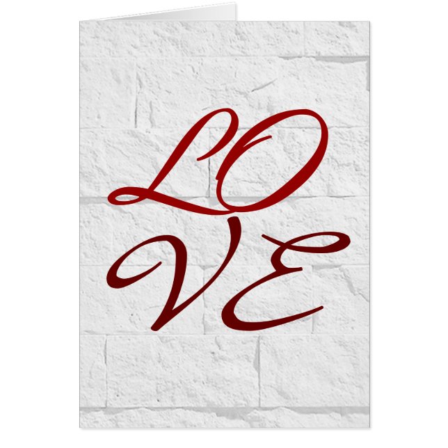 Love Red Grey Script Wall Brick Greeting Card (Front)