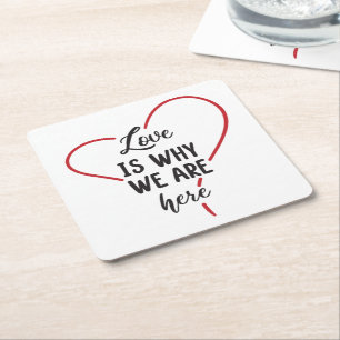 Love Red Heart Black White Wedding Bridal Shower Square Paper Coaster