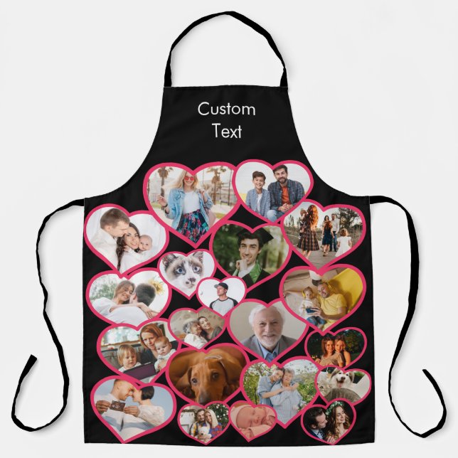 Love Red Heart | Custom 20 Photos Collage & Text Apron (Front)