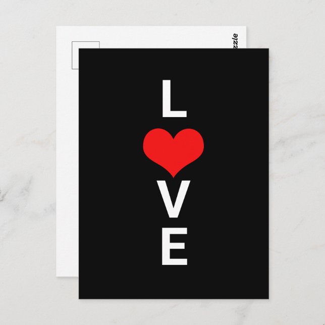 Love Red Heart Cute Valentine's Day White Black  Postcard (Front/Back)