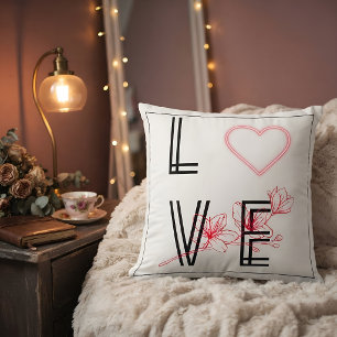 Love Red Heart Floral Romantic Gift Cushion