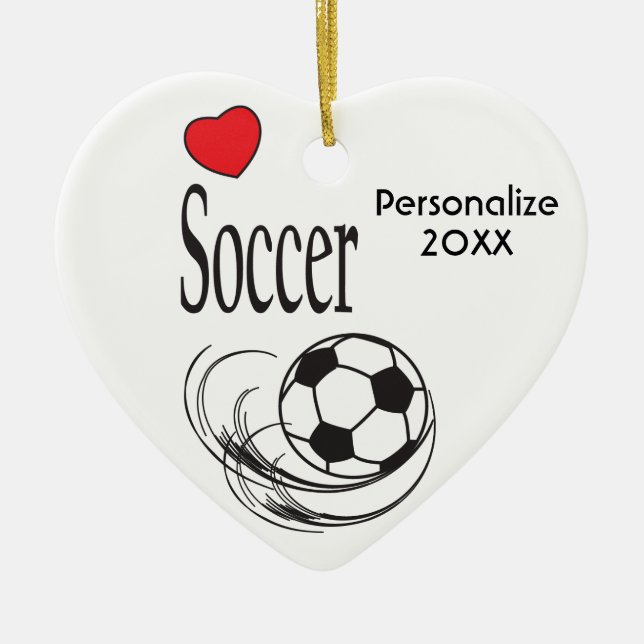 Love Red Heart Soccer Ball Ceramic Tree Decoration (Front)