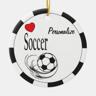 Love Red Heart Soccer Ball Ceramic Tree Decoration
