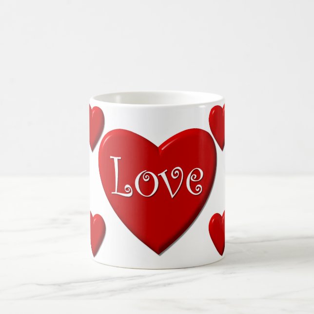 Love Red Heart White Coffee Mug (Center)
