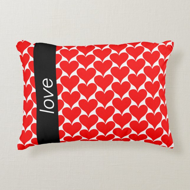 Love Red Hearts Black White Pattern Decorative Cushion (Front)