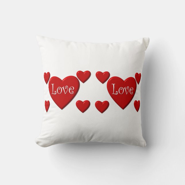 Love Red Hearts Throw Pillow (Front)
