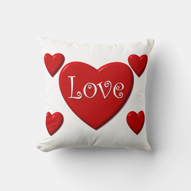 Love Red Hearts Throw Pillow (Front)