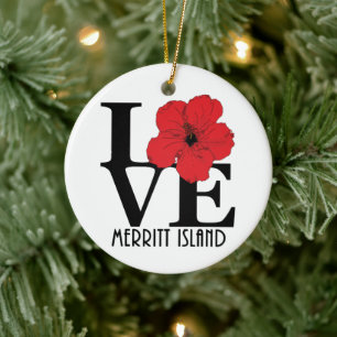 LOVE Red Hibiscus Merritt Island Ceramic Tree Decoration