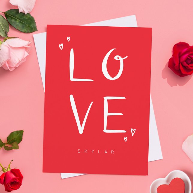 LOVE Red Modern Calligraphy Valentine Holiday Card (LOVE Red Modern Calligraphy Valentine Holiday Card)