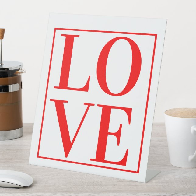 LOVE RED TYPOGRAPHY VALENTINES TEXT  PEDESTAL SIGN (In SItu)