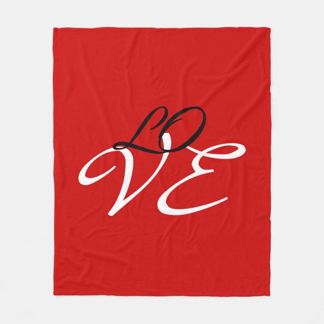 Love Red White Black Colour Calligraphy Script Fleece Blanket (Front)