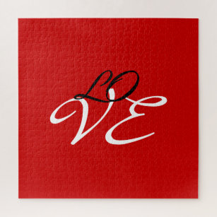 Love Red White Black Colour Calligraphy Script Jigsaw Puzzle