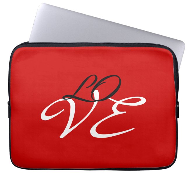 Love Red White Black Colour Calligraphy Script Laptop Sleeve (Front)