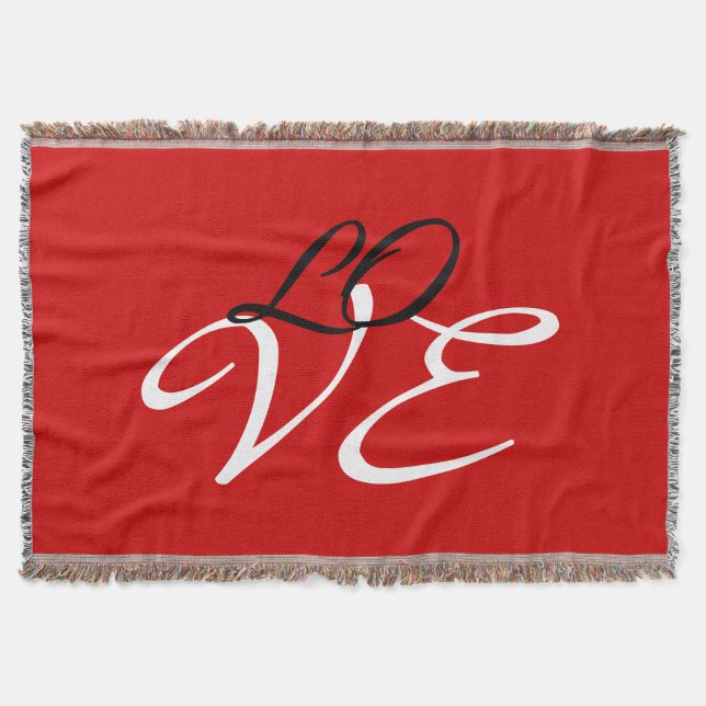 Love Red White Black Colour Calligraphy Script Throw Blanket (Front)