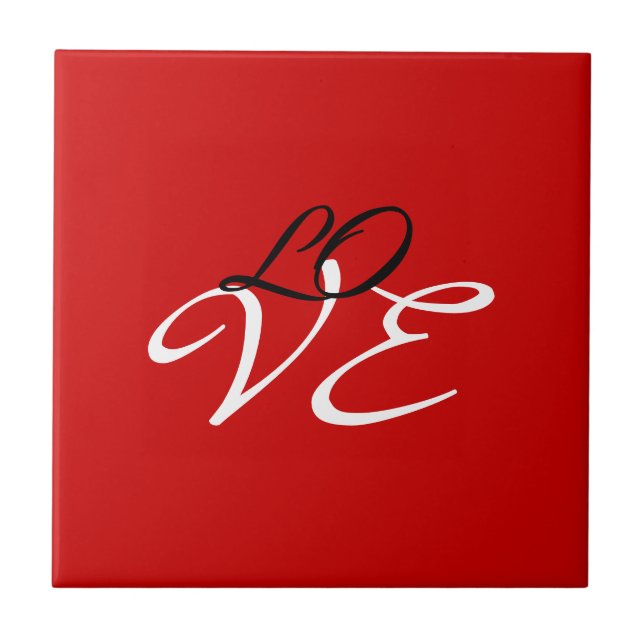 Love Red White Black Colour Calligraphy Script Tile (Front)
