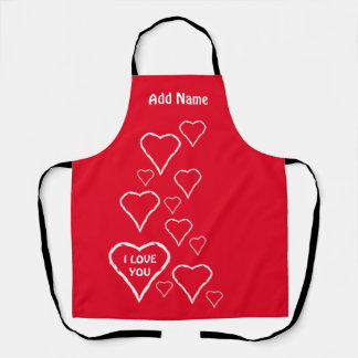 Love Red with White Hearts Print Apron