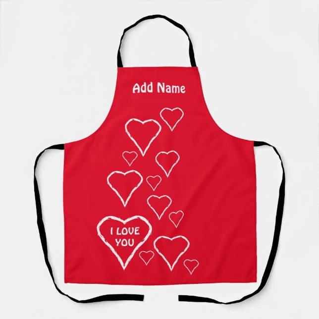 Love Red with White Hearts Print Apron (Front)