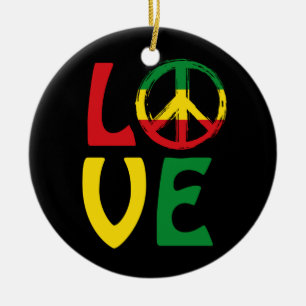 LOVE Reggae with peace symbol Ceramic Tree Decoration