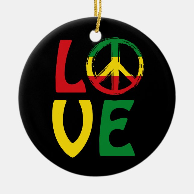 LOVE Reggae with peace symbol Ceramic Tree Decoration (Front)