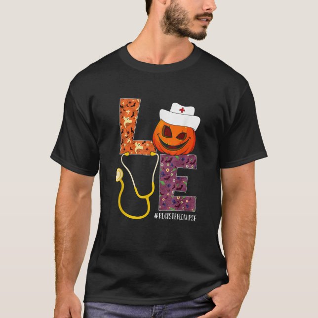 Love Registered Nurse Life Nurse Halloween Pumpkin T-Shirt (Front)
