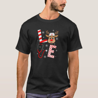 Love Reindeer Nurse Christmas Crew Funny Stethosco T-Shirt