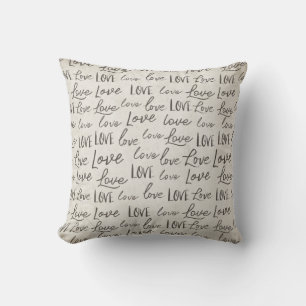 "Love" repeat Typography sepia, Calligraphy Script Cushion