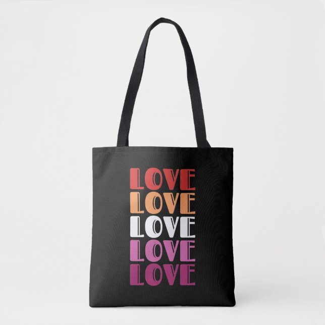 Love Repeating Text LGBTQ Lesbian Pride Tote Bag (Front)