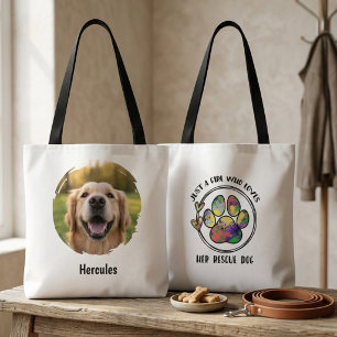 Love Rescue Dog Mom Gifts Watercolor Paw Print Tote Bag