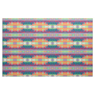 Love Retro Hippie Teal Orange Bohemian Art Pattern Fabric