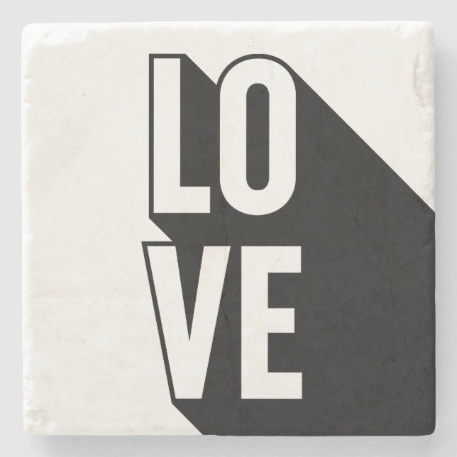 Love Retro Long Shadow Typography Stone Coaster (Front)