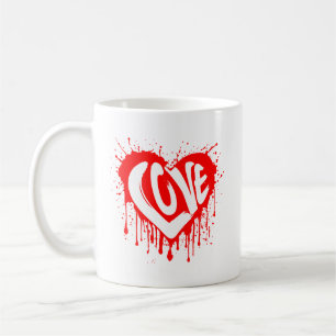 Love Retro Red Heart Valentine White Text Coffee Mug