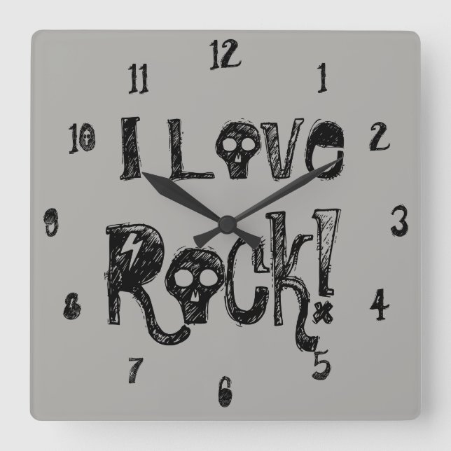 Love Rock Skulls Wall Clock (Front)