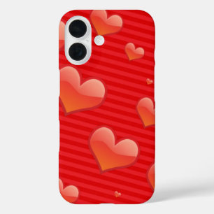 Love, Romance, Hearts, Stripes - Red iPhone 16 Case