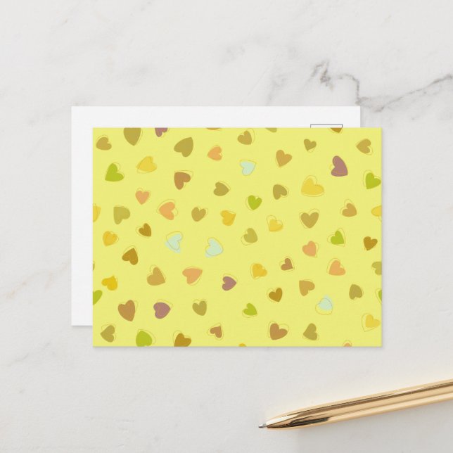 Love, Romance, Hearts - Yellow Green Brown Blue Postcard (Front/Back In Situ)