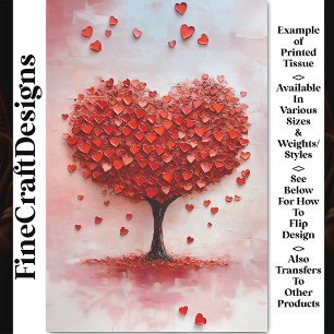 Love Romance Tree + Red Heart Leaves BX3 Decoupage Tissue Paper