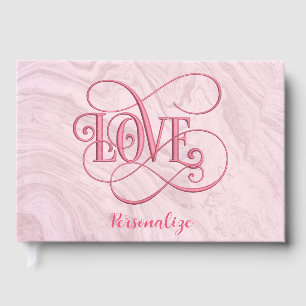 Love Romantic Pink Marble Swirl Elegant Guest Book