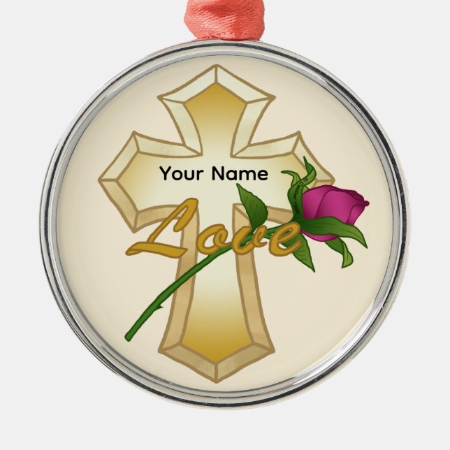 Love Rose Christian Cross Metal Tree Decoration (Front)