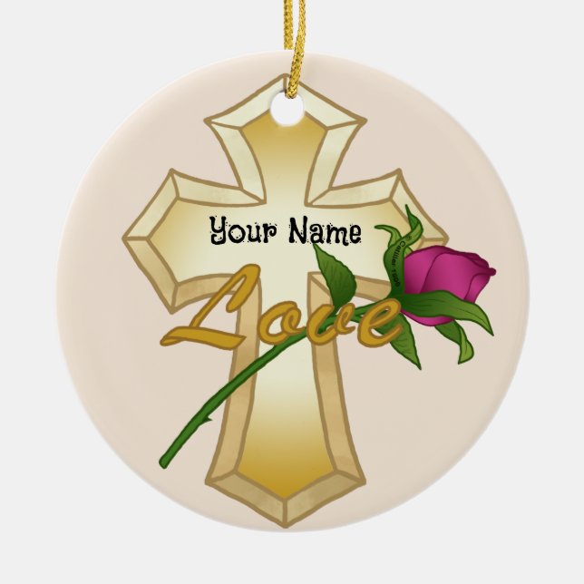 Love Rose Christian Cross Ornament  (Front)