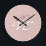 Love Rose Gold Colour Calligraphy Script Round Clock<br><div class="desc">You can easily change the fonts and colours. You can also add your logo and the background image as you like.</div>