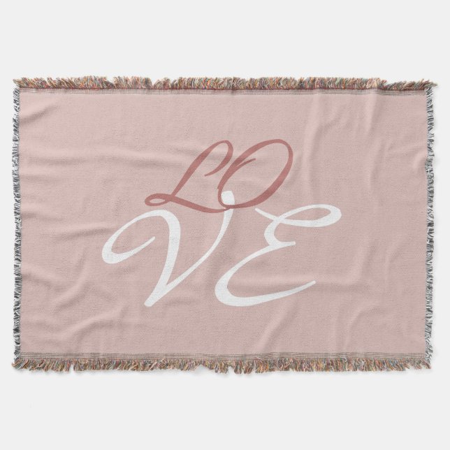 Love Rose Gold Colour Calligraphy Script Throw Blanket (Front)